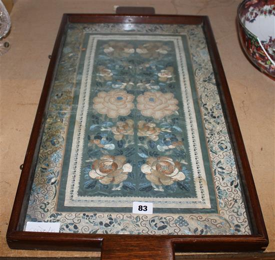 Needlework sleeve panel in tray form